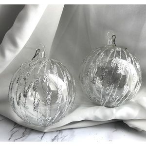VTG Set of 2 Silver Glitter Christmas Ornaments